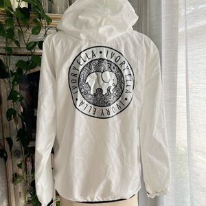 Ivory Ella Lightweight Windbreaker Jacket Hoodie Full Zip White & Silver Medium